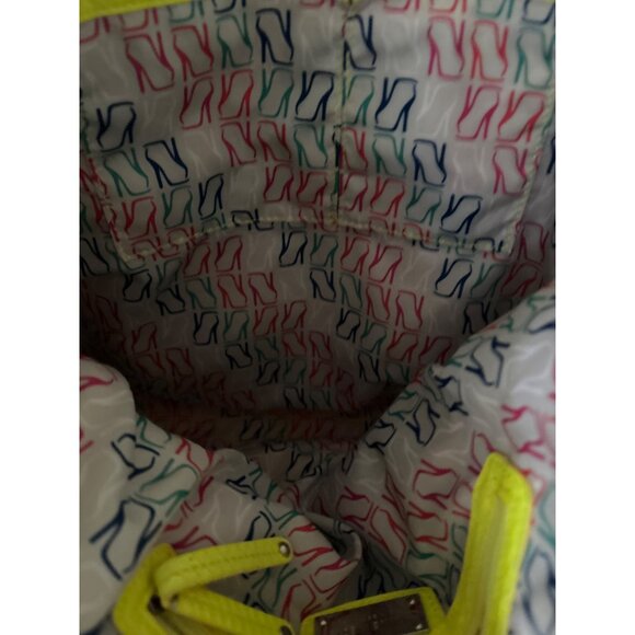 Nine West Bright Yellow Tote Bag With Multiple Zipper Pockets & Printed Interior - Picture 3 of 14